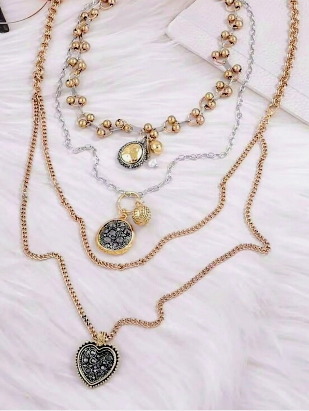 Zara Multi-Layer Chunky Chain Coin Heart Badge Pendant Bohemian Necklaces NWOT